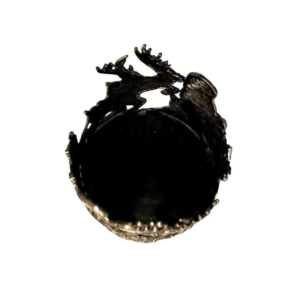 Vintage Christmas Candle Holder Pewter Metal Reindeer Santa Pillar
